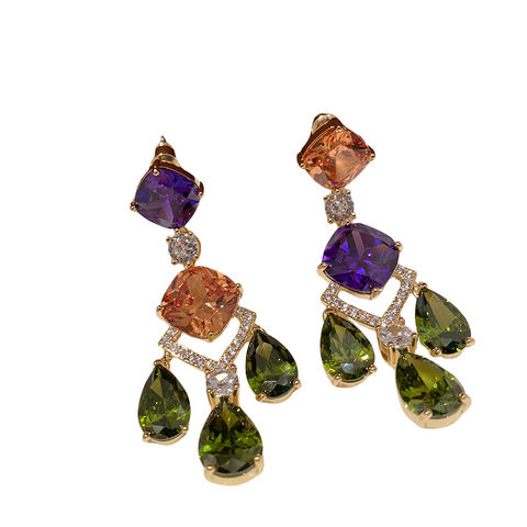 Veile Studios Droplet Pendant Sparkling Crystal Baroque Long Colour Block Earrings