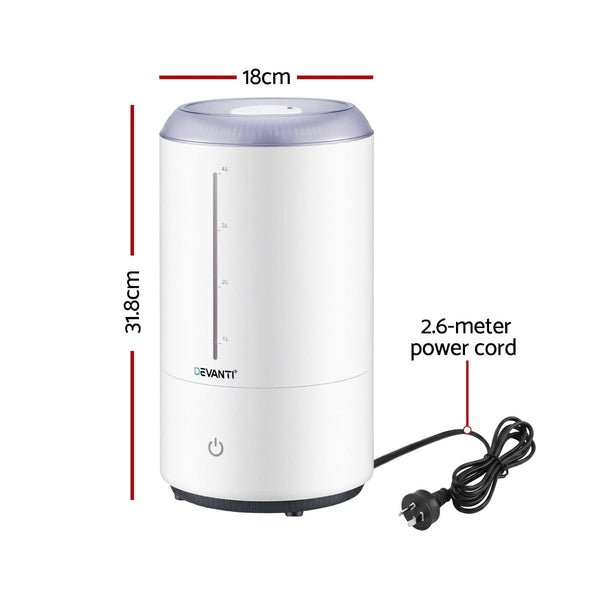 Devanti 4L Ultrasonic Humidifier & Aroma Diffuser White Humidifiers