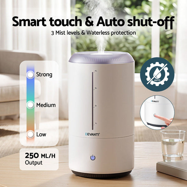 Devanti 4L Ultrasonic Humidifier & Aroma Diffuser White Humidifiers