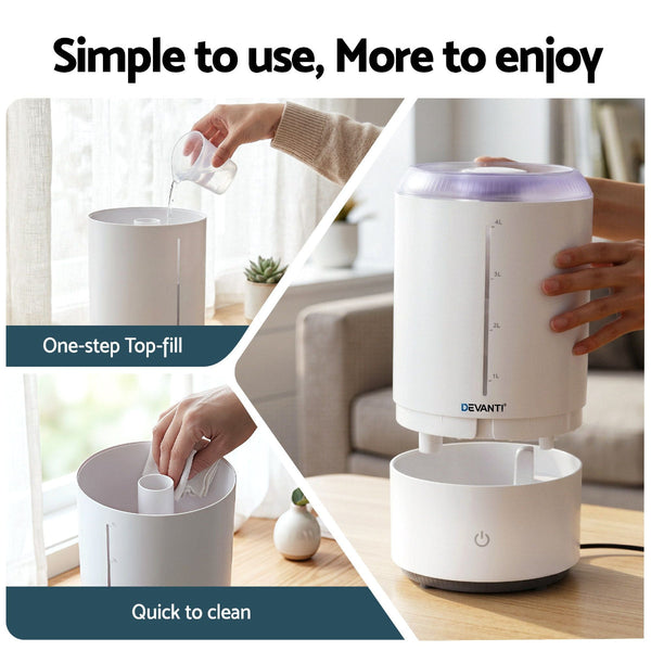 Devanti 4L Ultrasonic Humidifier & Aroma Diffuser White Humidifiers