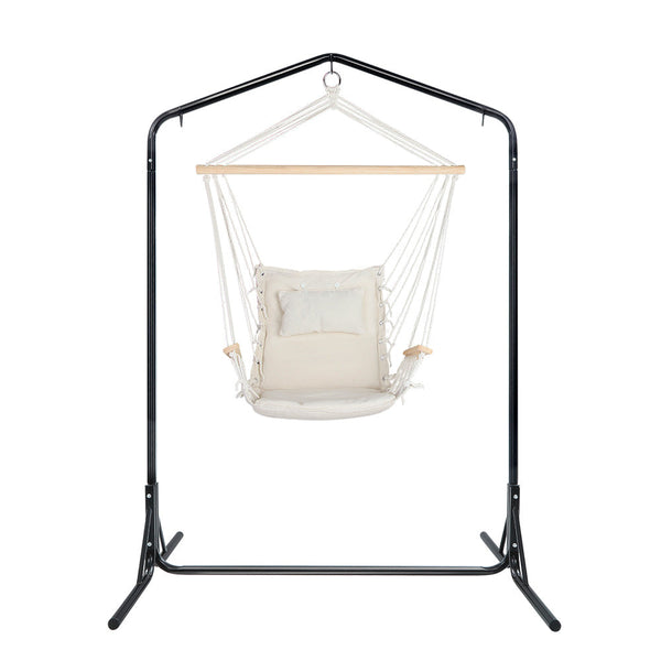 Gardeon Outdoor Hammock Chair With Stand Swing Hanging Garden Cream Hammocks