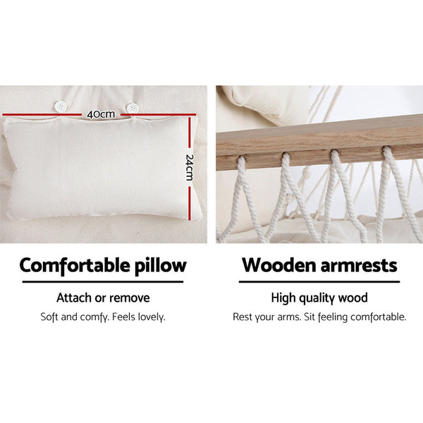 Gardeon Outdoor Hammock Chair With Stand Swing Hanging Garden Cream Hammocks