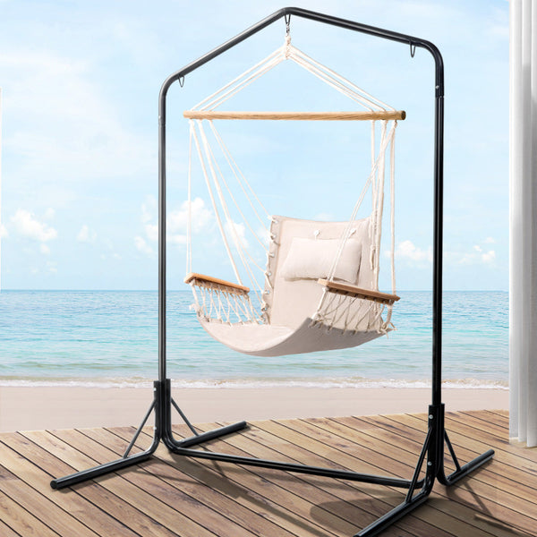 Gardeon Outdoor Hammock Chair With Stand Swing Hanging Garden Cream Hammocks