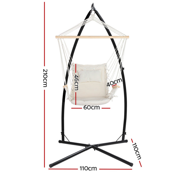 Gardeon Hammock Chair With Steel Stand Armrest Outdoor Hanging Cream Hammocks