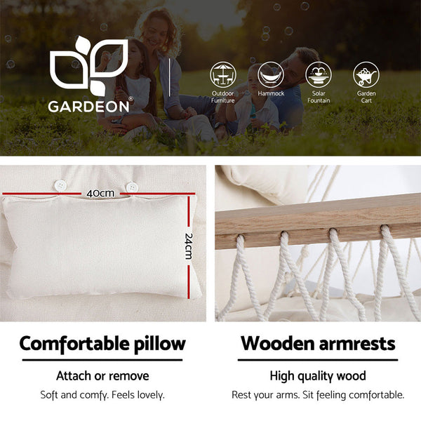 Gardeon Hammock Chair With Steel Stand Armrest Outdoor Hanging Cream Hammocks