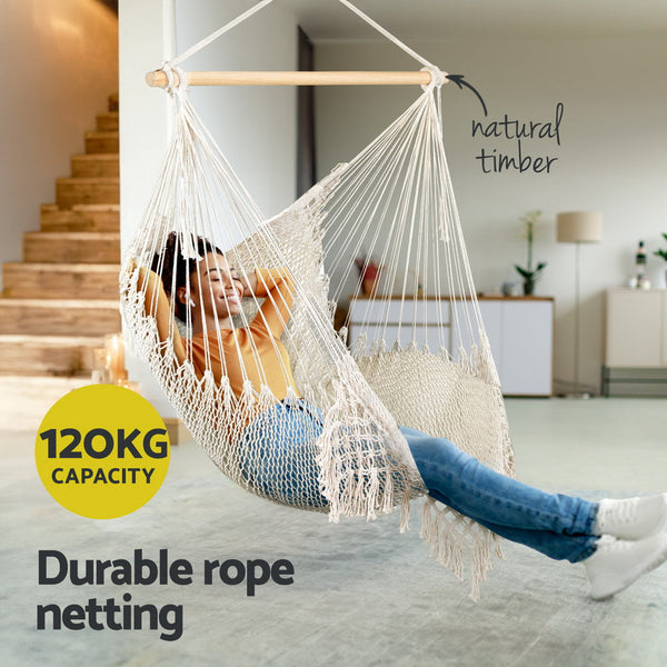 Gardeon Hammock Chair Swing Camping Mesh Cream Hammocks