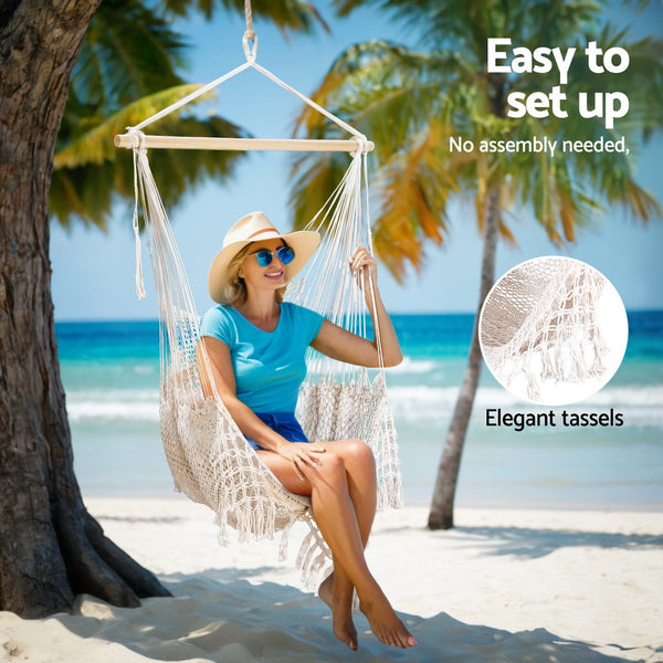 Gardeon Hammock Chair Swing Camping Mesh Cream Hammocks