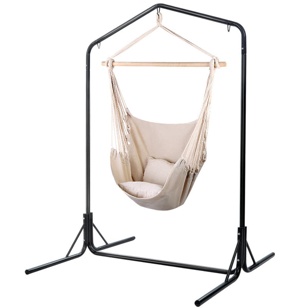 Gardeon Outdoor Hammock Chair With Stand Hanging Pillow Cream Hammocks