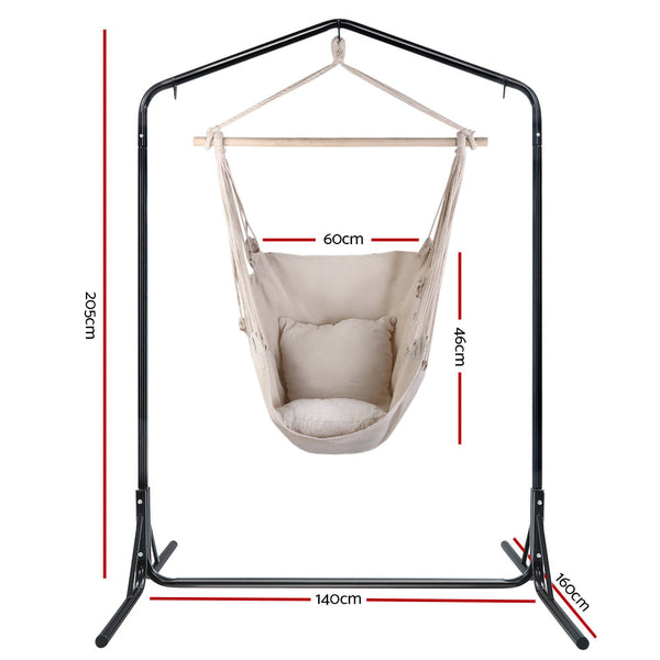 Gardeon Outdoor Hammock Chair With Stand Hanging Pillow Cream Hammocks