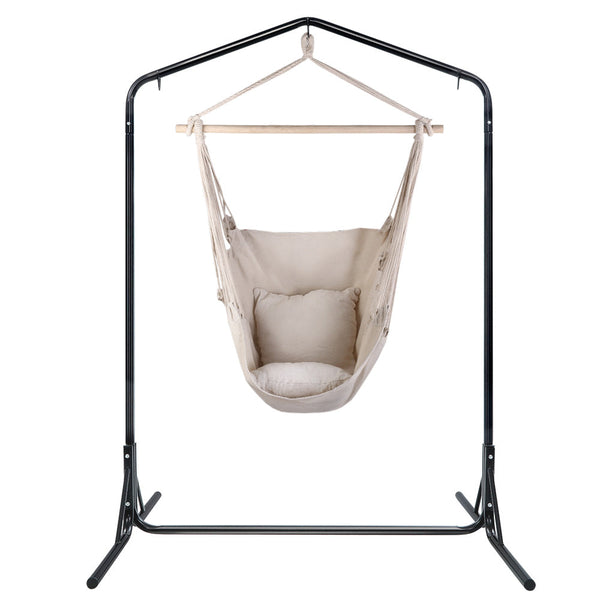 Gardeon Outdoor Hammock Chair With Stand Hanging Pillow Cream Hammocks