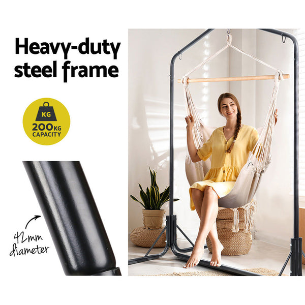 Gardeon Outdoor Hammock Chair With Stand Hanging Pillow Cream Hammocks