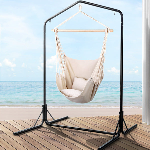 Gardeon Outdoor Hammock Chair With Stand Hanging Pillow Cream Hammocks