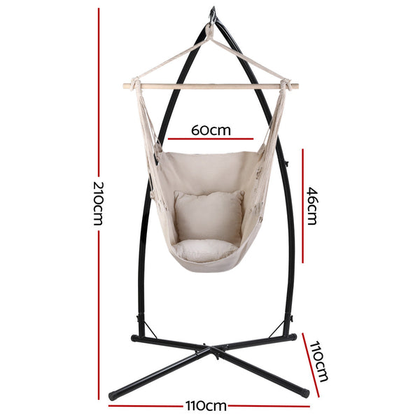 Gardeon Hammock Chair Outdoor Camping Hanging With Steel Stand Cream Hammocks