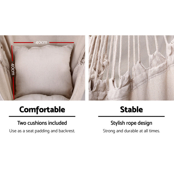 Gardeon Hammock Chair Outdoor Camping Hanging With Steel Stand Cream Hammocks