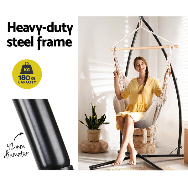 Gardeon Hammock Chair Outdoor Camping Hanging With Steel Stand Cream Hammocks
