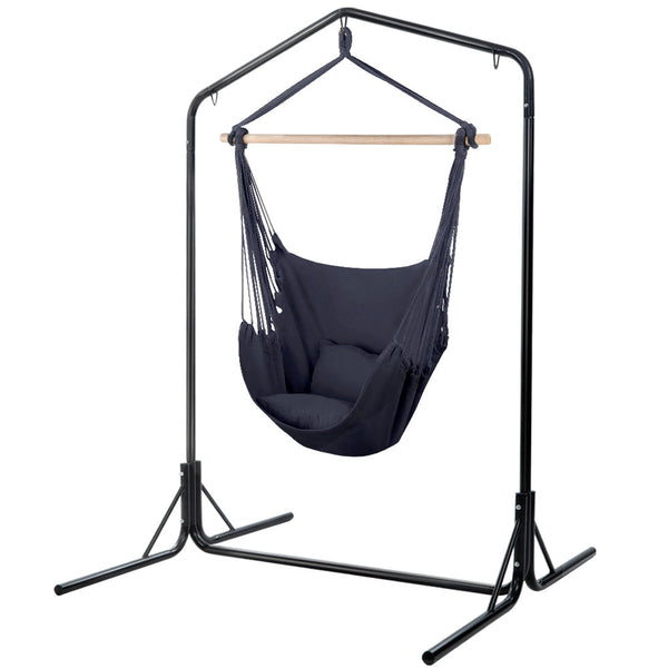 Gardeon Outdoor Hammock Chair With Stand Swing Hanging Pillow Grey Hammocks