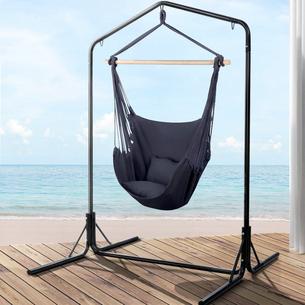 Gardeon Outdoor Hammock Chair With Stand Swing Hanging Pillow Grey Hammocks