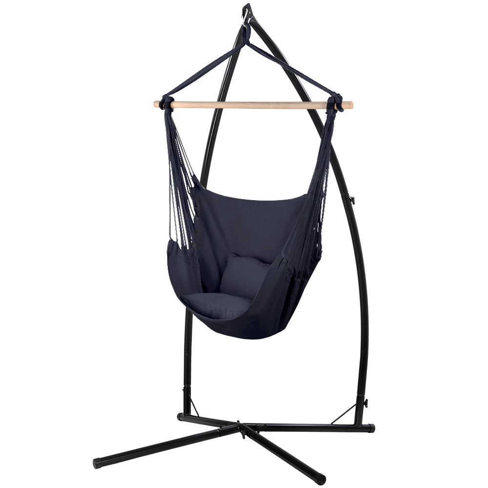 Gardeon Hammock Chair Outdoor Camping Hanging With Steel Stand Grey Hammocks