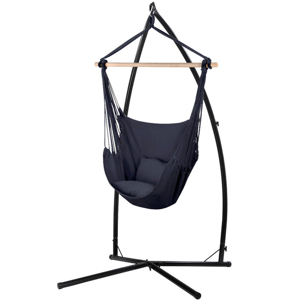 Gardeon Hammock Chair Outdoor Camping Hanging With Steel Stand Grey Hammocks