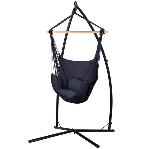 Gardeon Hammock Chair Outdoor Camping Hanging With Steel Stand Grey Hammocks