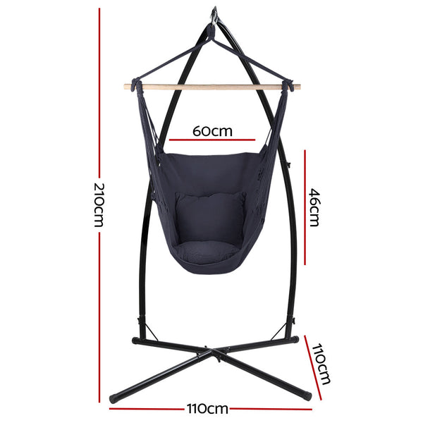 Gardeon Hammock Chair Outdoor Camping Hanging With Steel Stand Grey Hammocks