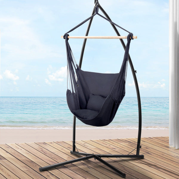 Gardeon Hammock Chair Outdoor Camping Hanging With Steel Stand Grey Hammocks
