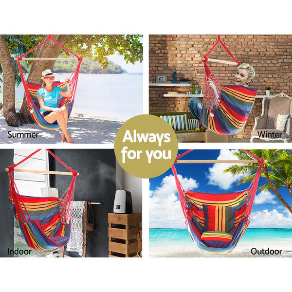 Gardeon Hammock Chair Outdoor Camping Hanging Cushion Pillow Rainbow Hammocks
