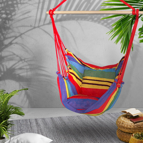 Gardeon Hammock Chair Outdoor Camping Hanging Cushion Pillow Rainbow Hammocks