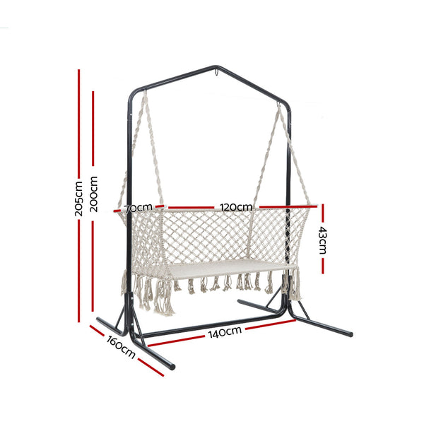 Gardeon Hammock Chair With Stand Macrame Outdoor Garden 2 Seater Cream Hammocks