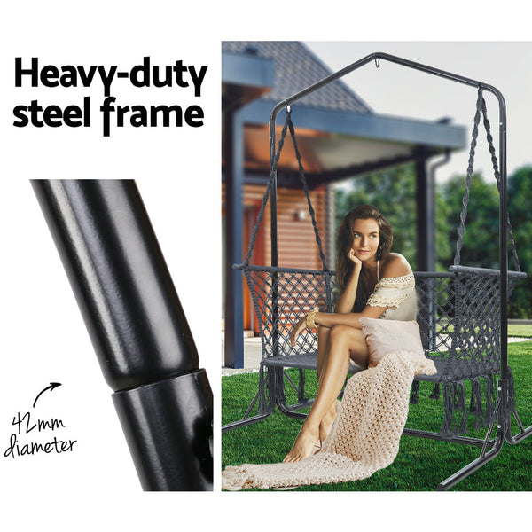 Gardeon Hammock Chair With Stand Macrame Outdoor Garden 2 Seater Cream Hammocks