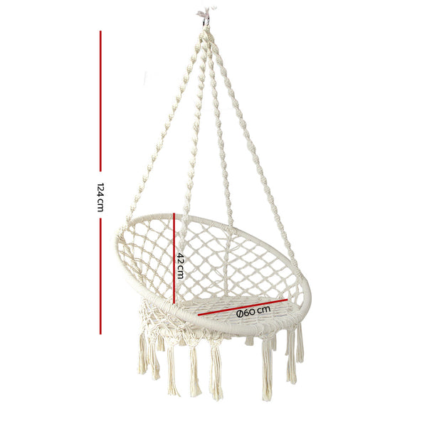 Gardeon Hammock Chair Outdoor Hanging Macrame Cotton Indoor Cream Hammocks