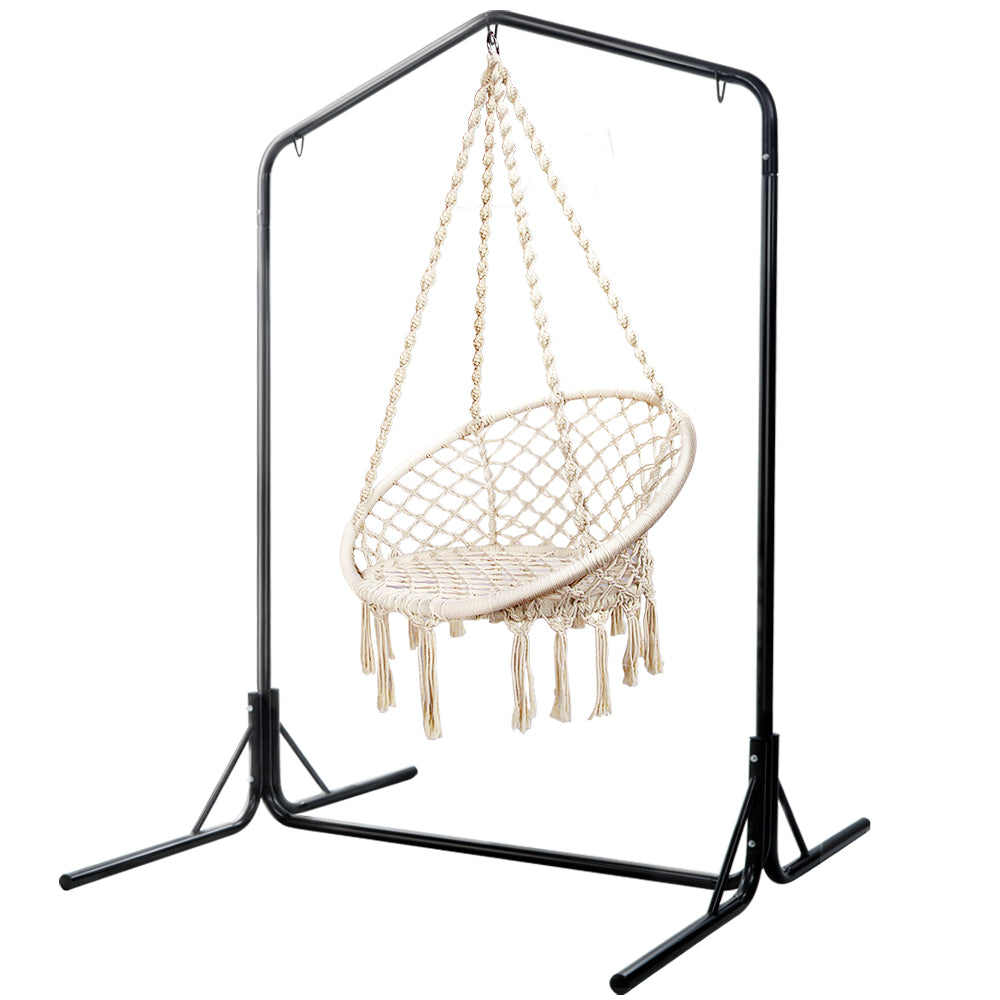 Gardeon Outdoor Hammock Chair With Stand Cotton Swing Relax Hanging 124Cm Cream Hammocks