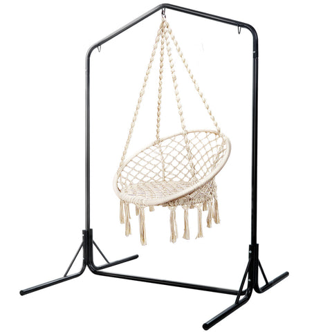 Gardeon Outdoor Hammock Chair With Stand Cotton Swing Relax Hanging 124Cm Cream Hammocks
