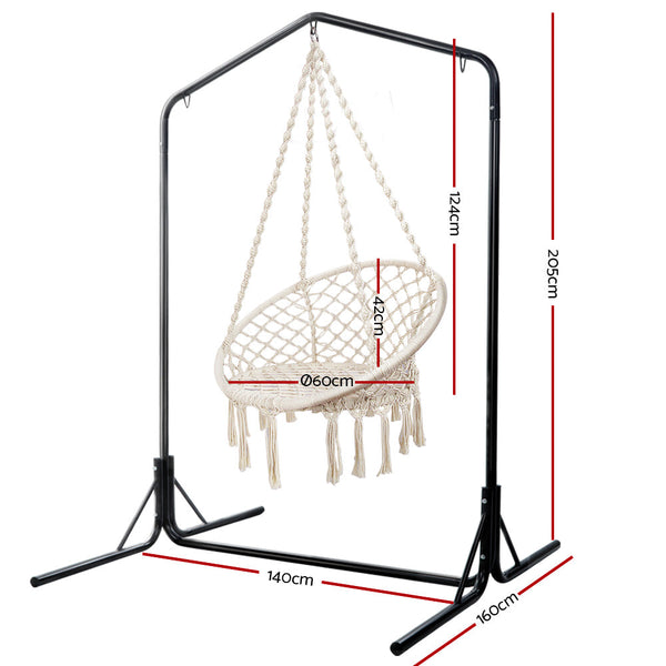 Gardeon Outdoor Hammock Chair With Stand Cotton Swing Relax Hanging 124Cm Cream Hammocks
