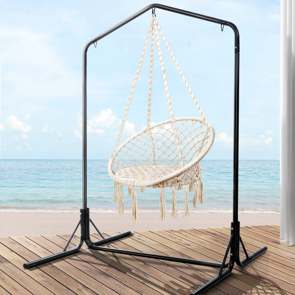 Gardeon Outdoor Hammock Chair With Stand Cotton Swing Relax Hanging 124Cm Cream Hammocks
