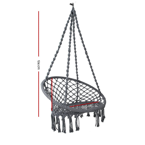 Gardeon Hammock Chair Outdoor Hanging Macrame Cotton Indoor Grey Hammocks