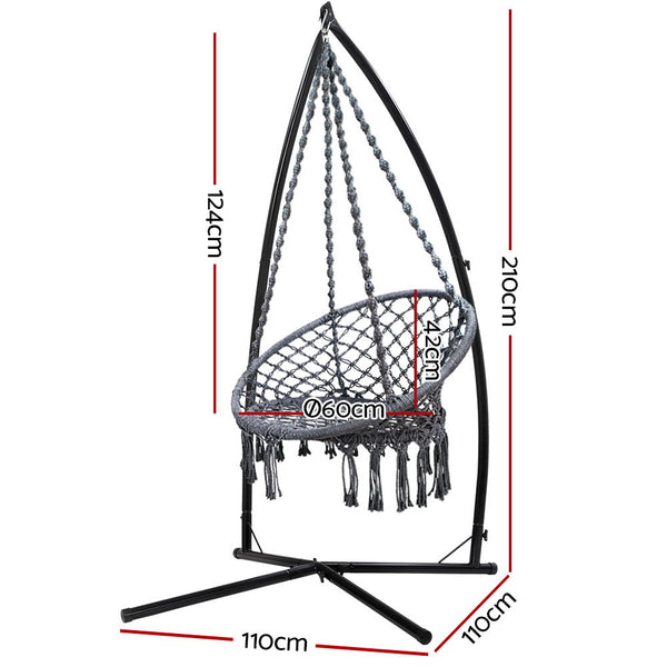 Gardeon Hammock Chair With Steel Stand Macrame Outdoor Swinging Grey Hammocks