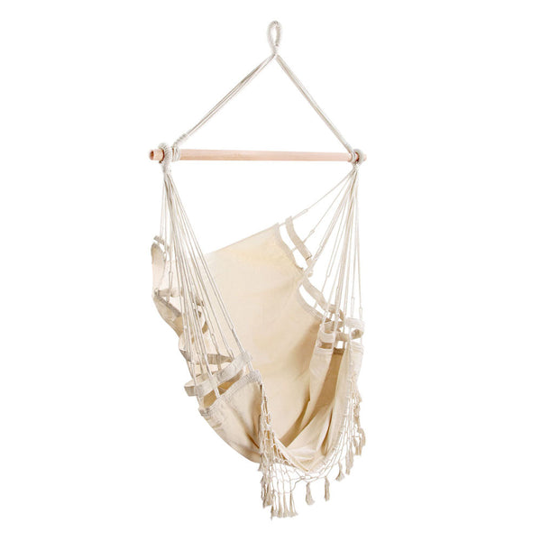 Gardeon Hanging Hammock Chair Outdoor Swing Tassel Cream Hammocks