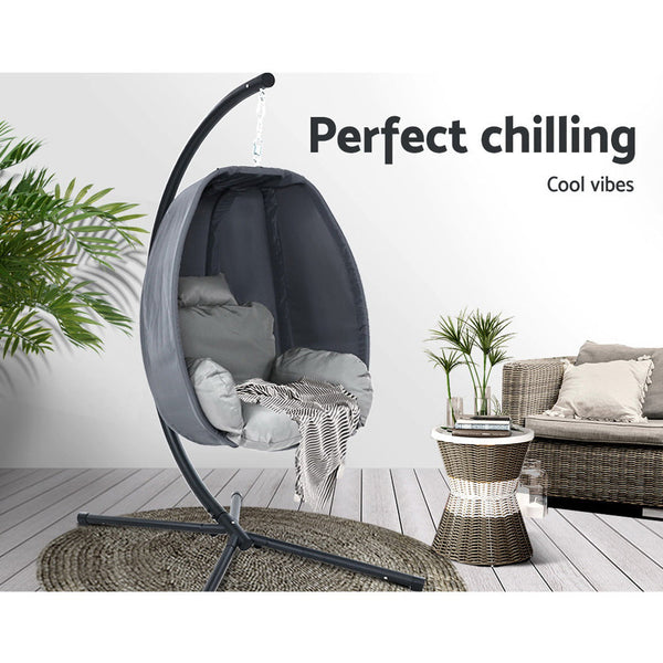 Gardeon Outdoor Egg Swing Chair Patio Furniture Pod Stand Canopy Foldable Grey Swing Seats