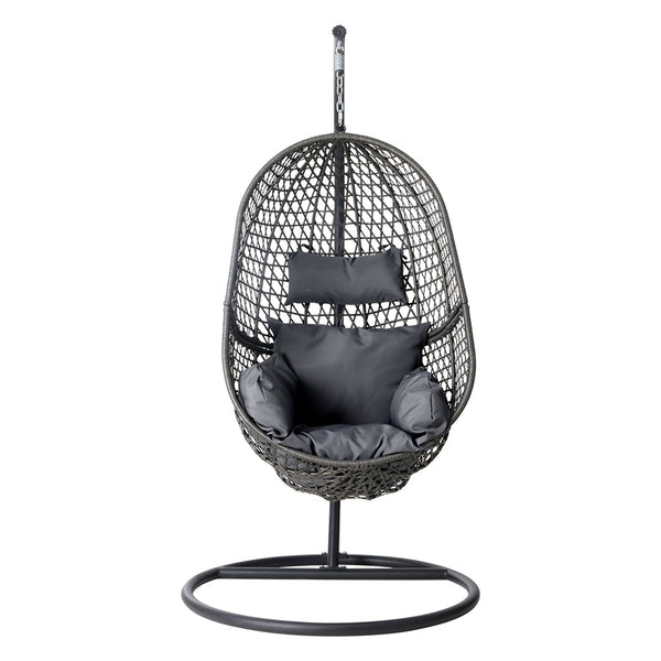 Gardeon Outdoor Egg Swing Chair Wicker Rattan Furniture Pod Stand Cushion Black Swing Seats