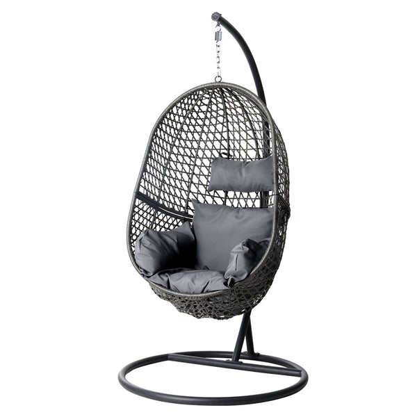 Gardeon Outdoor Egg Swing Chair Wicker Rattan Furniture Pod Stand Cushion Black Swing Seats
