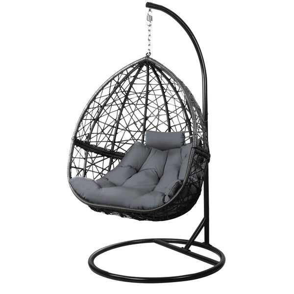 Gardeon Outdoor Egg Swing Chair Wicker Rattan Furniture Pod Stand Cushion Grey Swing Seats