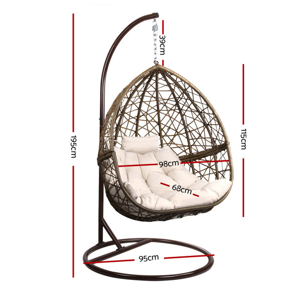 Gardeon Outdoor Egg Swing Chair Wicker Rattan Furniture Pod Stand Cushion Latte Swing Seats