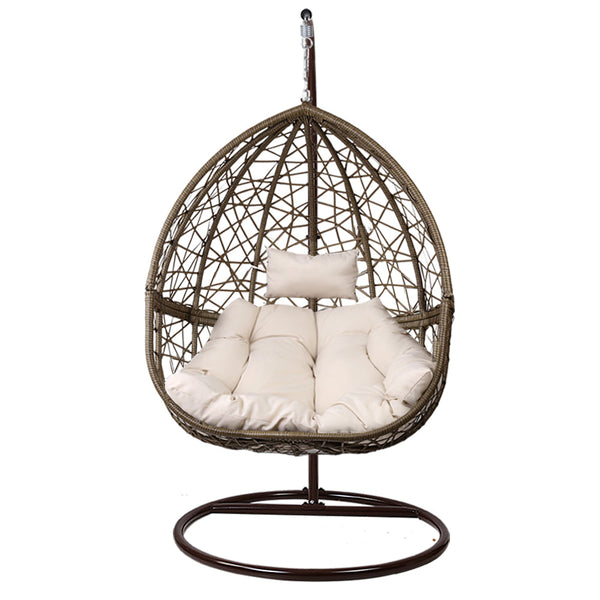 Gardeon Outdoor Egg Swing Chair Wicker Rattan Furniture Pod Stand Cushion Latte Swing Seats