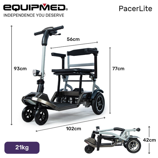 Equipmed Ultra Lightweight Folding Electric Mobility Scooter 17Kg With Battery Removed 120Kg Capacity Long Range Brushless Motor Portable Mobility Sco