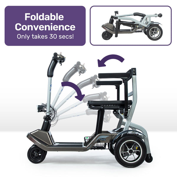 Equipmed Ultra Lightweight Folding Electric Mobility Scooter 17Kg With Battery Removed 120Kg Capacity Long Range Brushless Motor Portable Mobility Sco