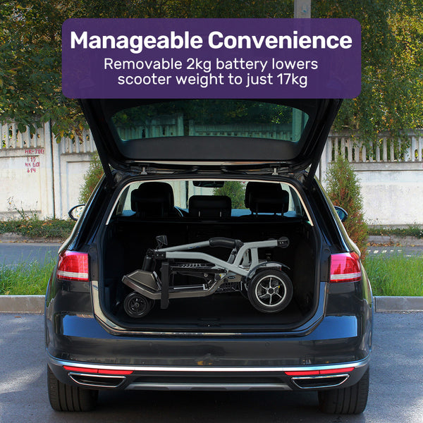 Equipmed Ultra Lightweight Folding Electric Mobility Scooter 17Kg With Battery Removed 120Kg Capacity Long Range Brushless Motor Portable Mobility Sco