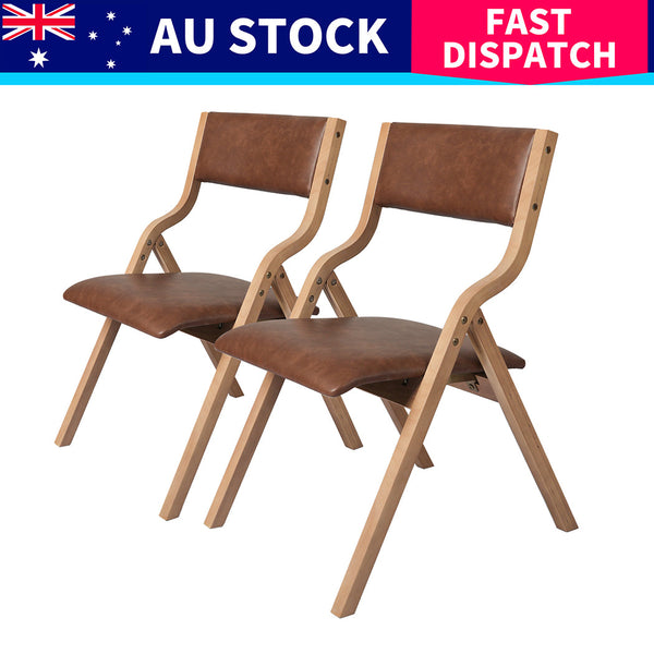 Levede 8X Foldable Pu Tan Dining Chairs
