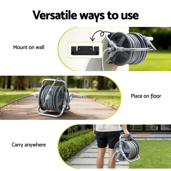 Green Fingers 20M Retractable Garden Hose Reel Heavy Duty 1/2" Hose Auto Rewind Hose Reels & Storage