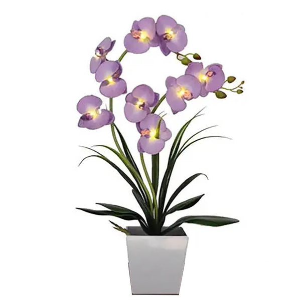 Led Battery Lighted Flower In Pot Orchid Blossom Phalaenopsis Holiday Wedding Home Decoration Gift Floral Décor